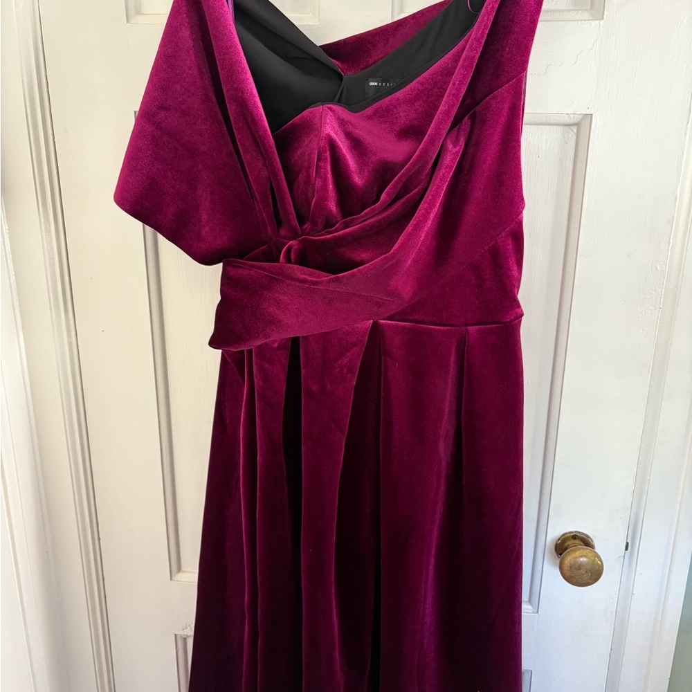 ASOS One Shoulder Dress in Deep Magenta
